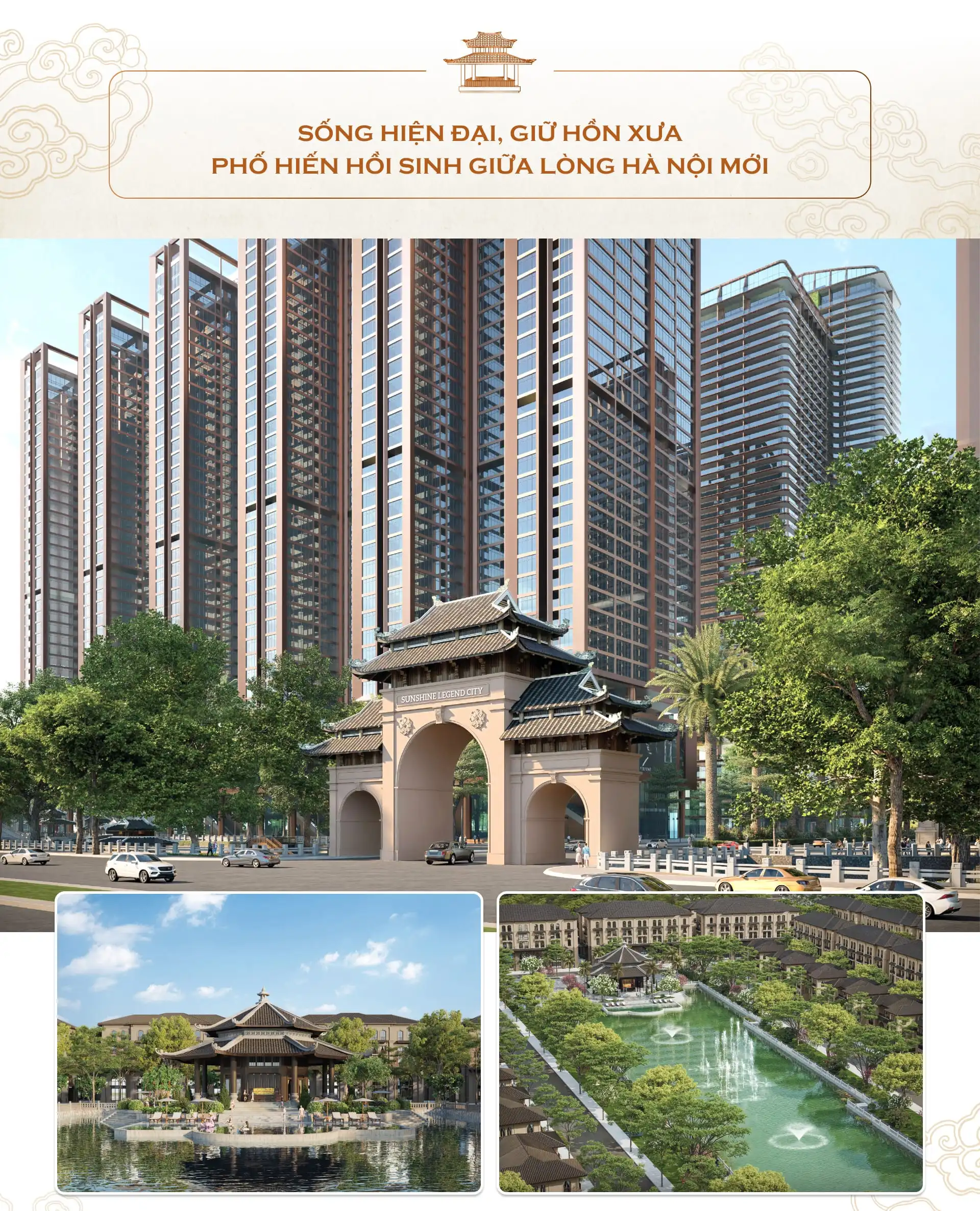 Với khát vọng hồi sinh di sản Phố Hiến trong một tuyệt tác đô thị sinh thái ven sông hiện đại, Sunshine Legend City tái hiện không gian thương cảng huy hoàng một thuở qua những nét kiến trúc đậm chất Á Đông gợi sự kết cấu của gỗ truyền thống và các thương điếm xưa cùng chuỗi cảnh quan liên hoàn như cầu đá vòm, bến thuyền, nhà chòi, thủy đình bát giác soi bóng dòng sông di sản xuyên suốt toàn khu. Với khát vọng hồi sinh di sản Phố Hiến trong một tuyệt tác đô thị sinh thái ven sông hiện đại, Sunshine Legend City tái hiện không gian thương cảng huy hoàng một thuở qua những nét kiến trúc đậm chất Á Đông gợi sự kết cấu của gỗ truyền thống và các thương điếm xưa cùng chuỗi cảnh quan liên hoàn như cầu đá vòm, bến thuyền, nhà chòi, thủy đình bát giác soi bóng dòng sông di sản xuyên suốt toàn khu.